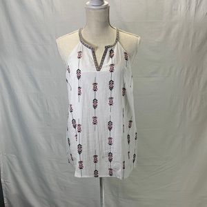 Skies Are Blue Embroidered Neck Aztec Print Racerback Top Size Medium